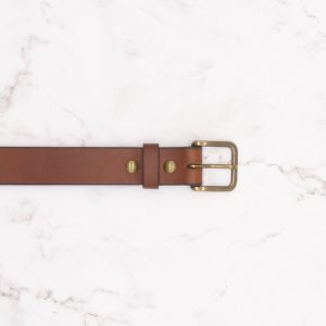 Classic Leather Belt - 1.25" Wide, Brown Leather with Antique Brass Buckle - Image 3