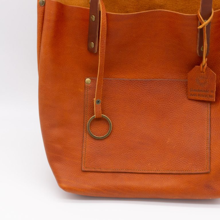 Medium Soft Pebbled Leather Everyday Tote Bag - Rustic Orange - Image 4