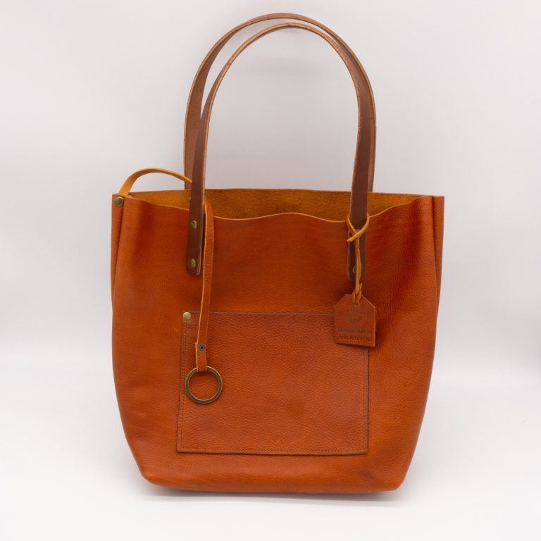 Medium Soft Pebbled Leather Everyday Tote Bag - Rustic Orange - Image 5