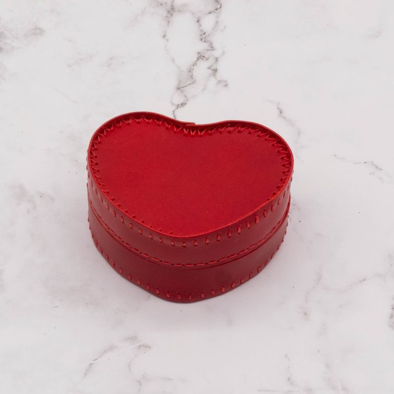 Red Heart-Shaped Leather Gift Box with Matching Heart Key Ring - Image 3