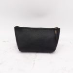 Black Pebbled Leather Zipper Travel Accessory Bag