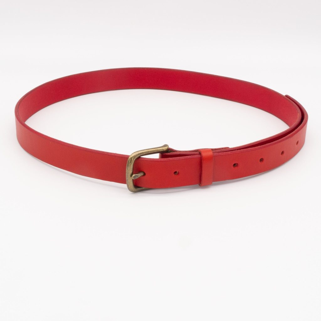 Leather Belt - Red Color with Gold Tone Buckle (1-Inch Wide)