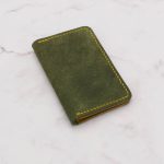 Color Block Leather Ultra Slim Bifold Wallet, 2-Pocket, Olive Green and Sunflower Yellow