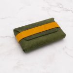 Leather Flap Card Case Wallet - Olive Green and Yellow