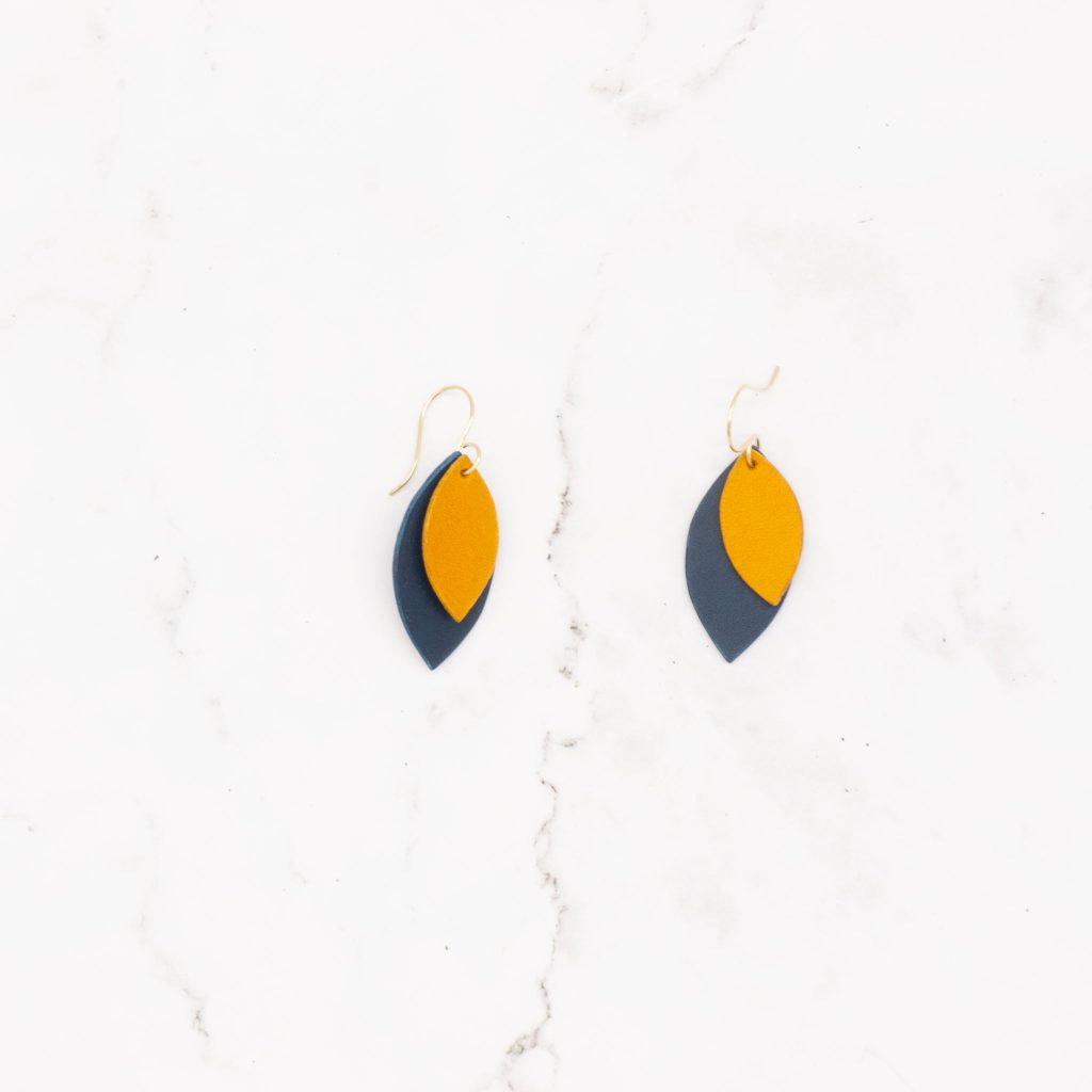 Leather Leaf Earrings with 14K Gold-filled Hook
