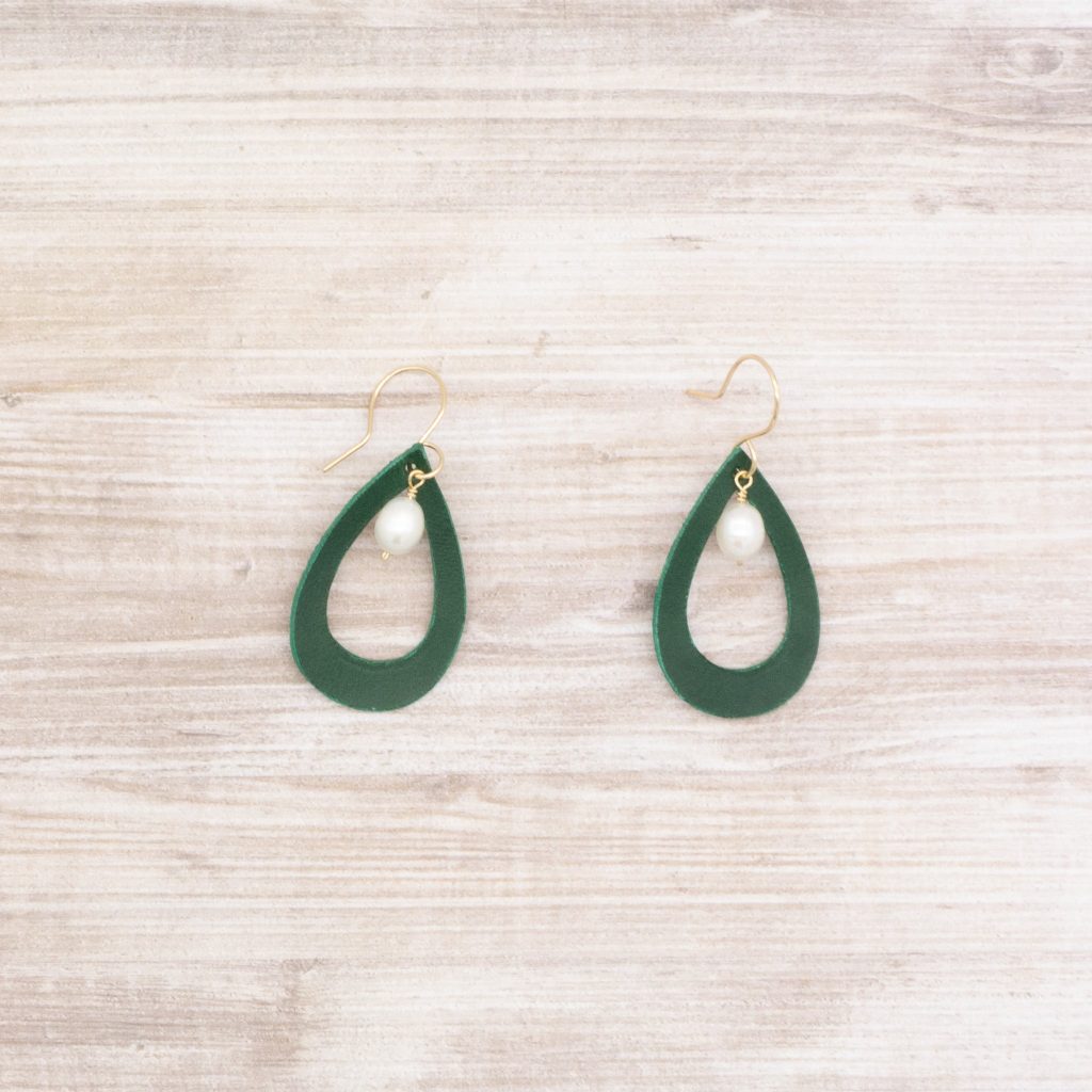 Leather and Freshwater Pearl Earrings with 14K Gold-filled Hooks