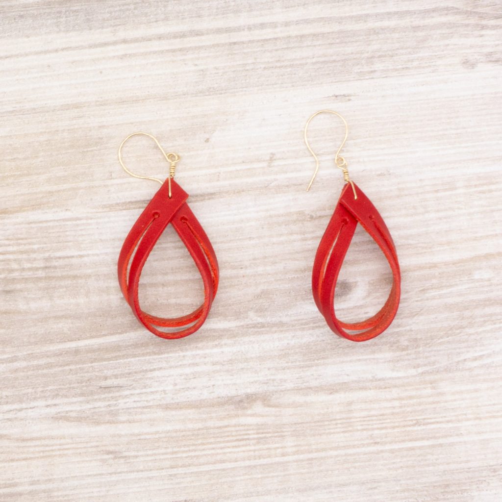 Leather Twisty Drop Earrings with 14K Gold-filled Hook