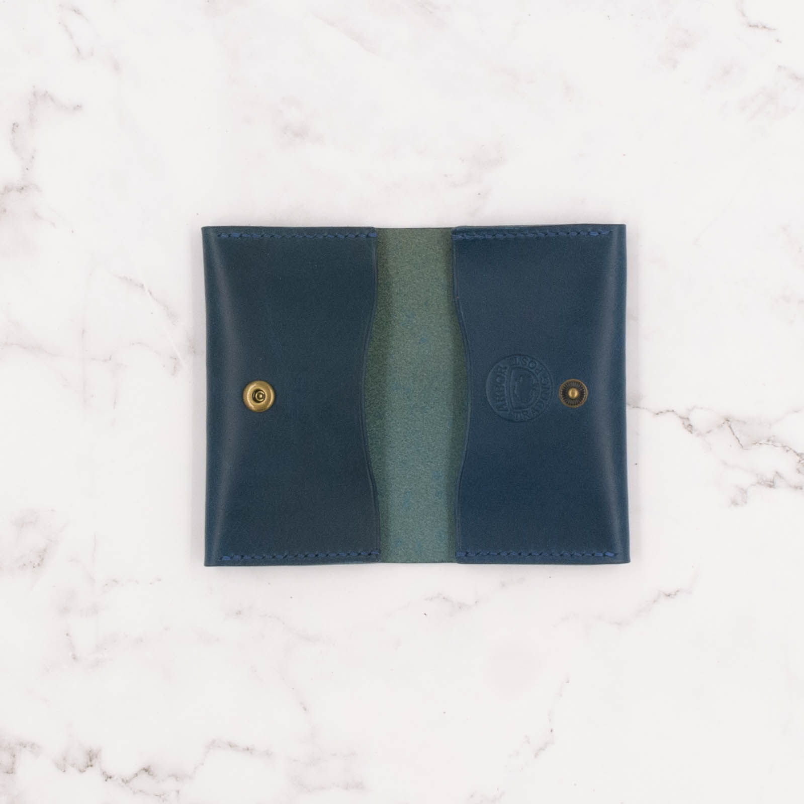 Leather Two-Pocket Gusset Business Card Holder with Snap Closure 6 Leather Two-Pocket Gusset Business Card Holder with Snap Closure - Image 6