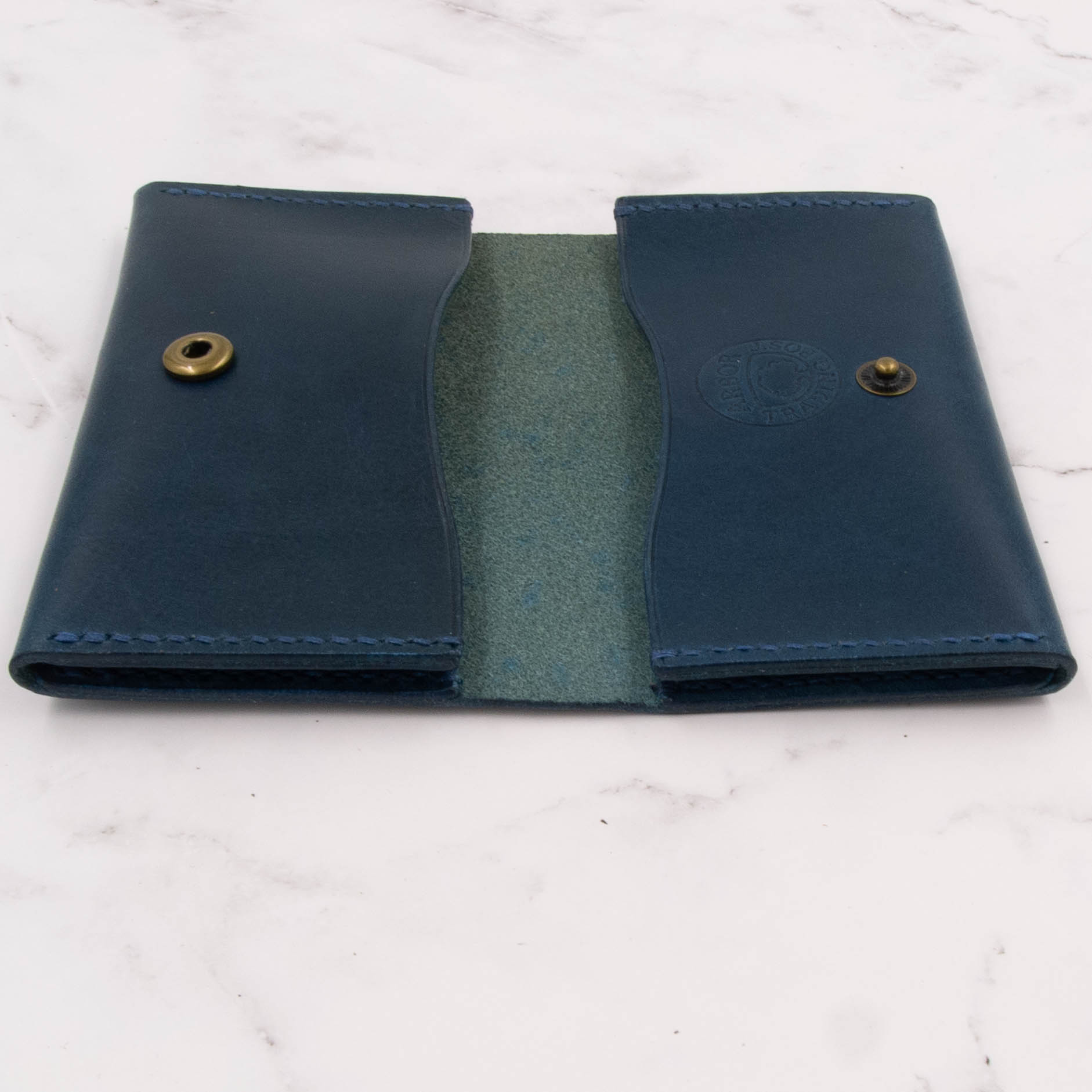 Leather Two-Pocket Gusset Business Card Holder with Snap Closure 9 Leather Two-Pocket Gusset Business Card Holder with Snap Closure - Image 9