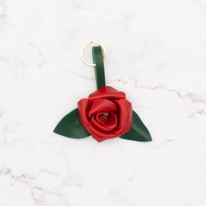 Rose Bag Charm with Key Ring - Red