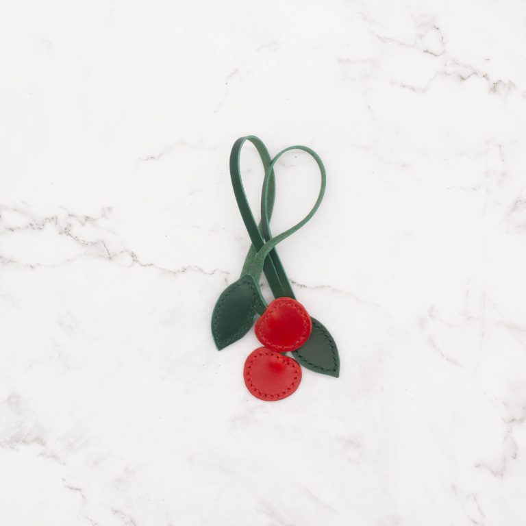 Red Cherry Bag Charm with Key Ring - Image 2