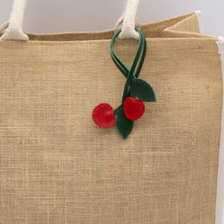 Red Cherry Bag Charm with Key Ring - Image 3