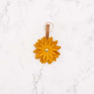 yellow leather sunflower with brass key ring