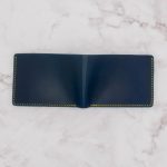 Classic Leather Bifold Wallet - Navy Blue with Yellow Stitch