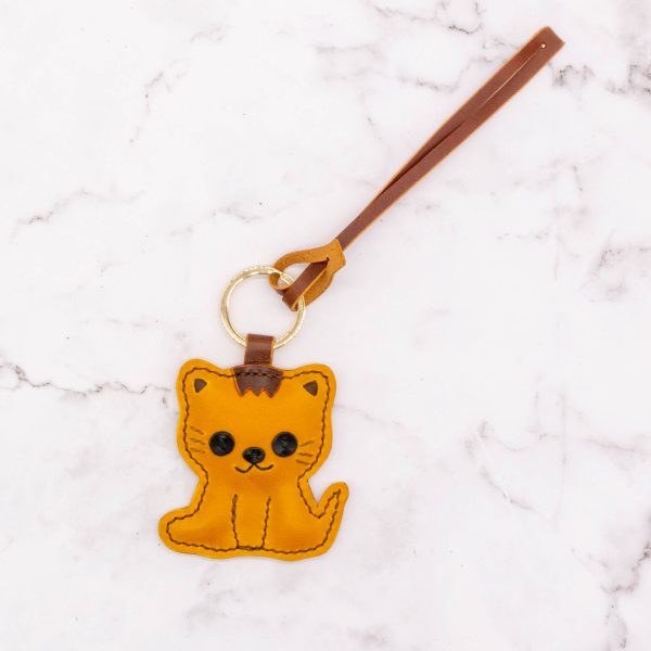 Leather Orange Cat Key Chain and Bag Charm - Image 3