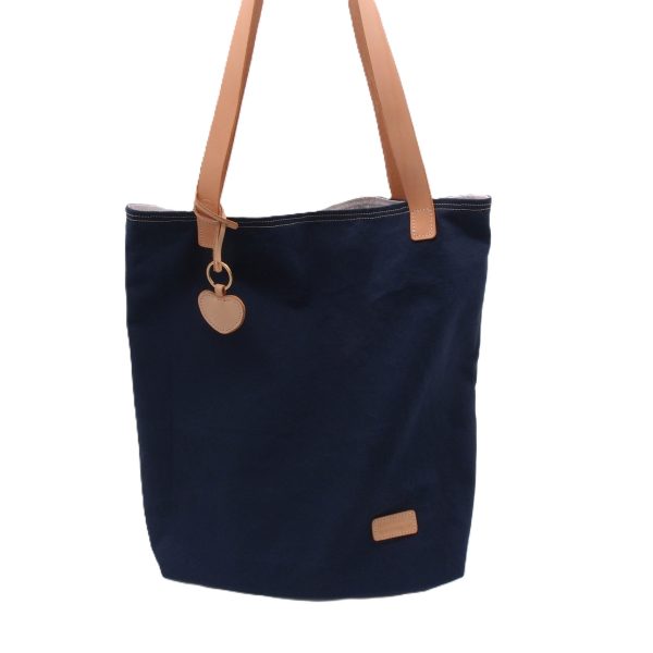 Canvas Tote Bag with Leather Strap and Heart Keyring Charm - Image 3