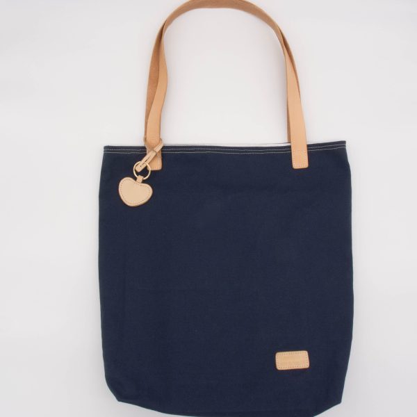 Canvas Tote Bag with Leather Strap and Heart Keyring Charm - Image 7