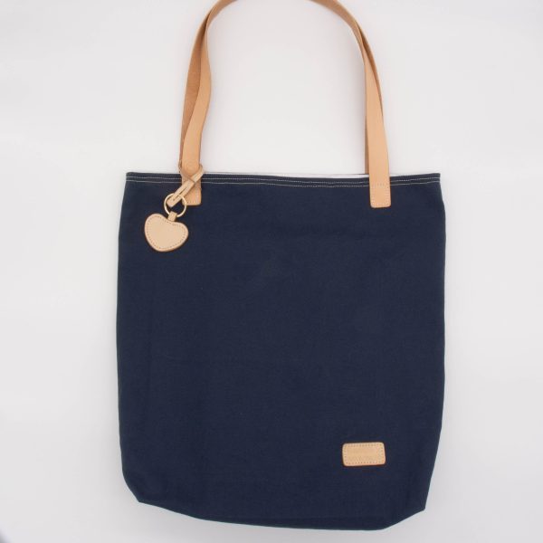Canvas Tote Bag with Leather Strap and Heart Keyring Charm - Image 6
