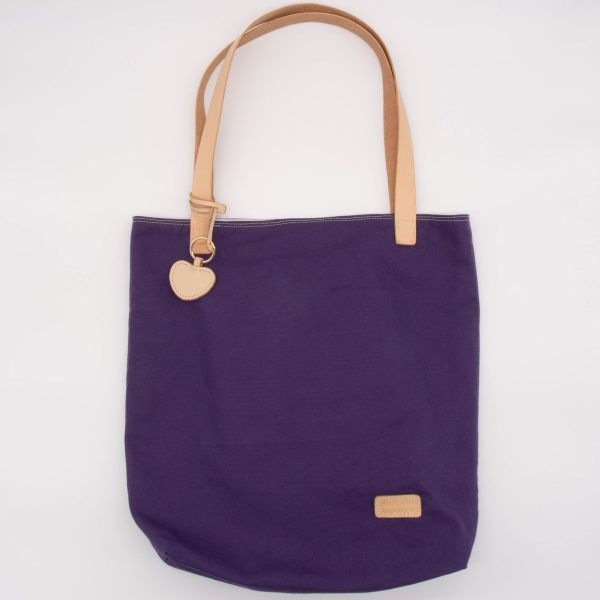 Canvas Tote Bag with Leather Strap and Heart Keyring Charm - Image 5