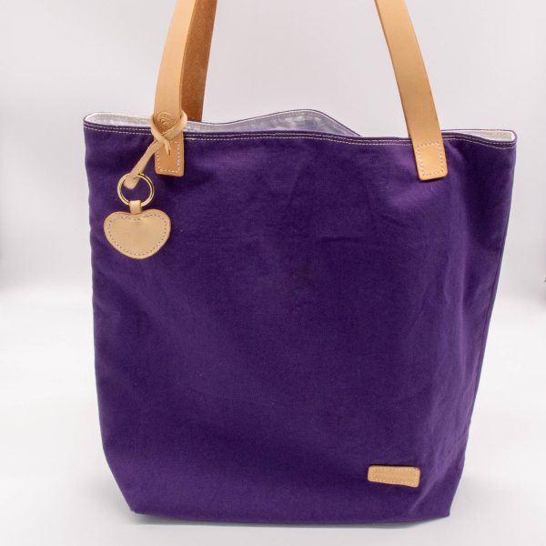 Canvas Tote Bag with Leather Strap and Heart Keyring Charm - Image 4