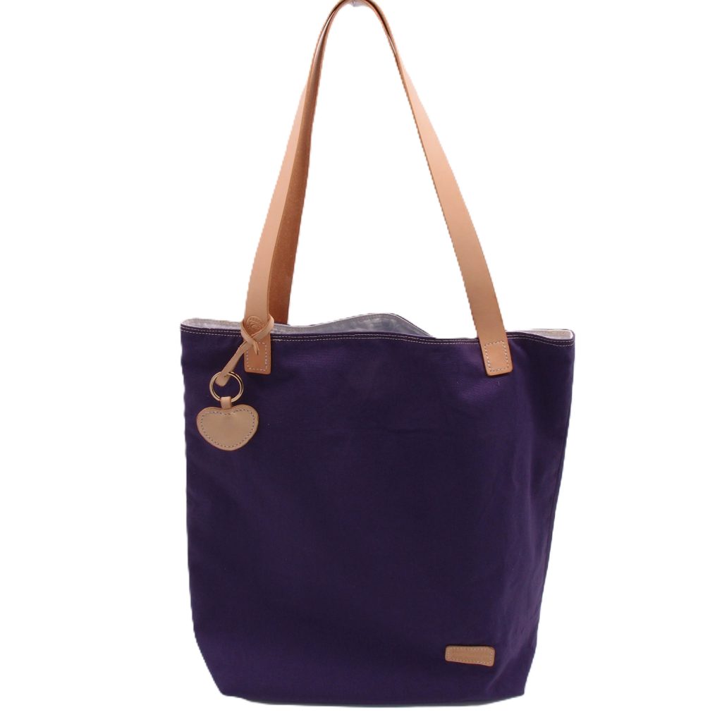 Canvas Tote Bag with Leather Strap and Heart Keyring Charm