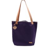 Canvas Tote Bag with Leather Strap and Heart Keyring Charm