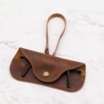 Leather Sunglass Case with Detachable Wristlet Strap (Cognac Brown)