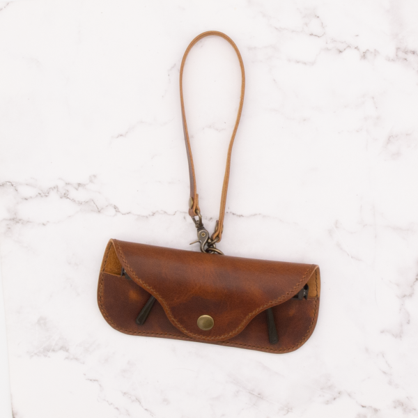 Leather Sunglass Case with Detachable Wristlet Strap (Cognac Brown) - Image 5
