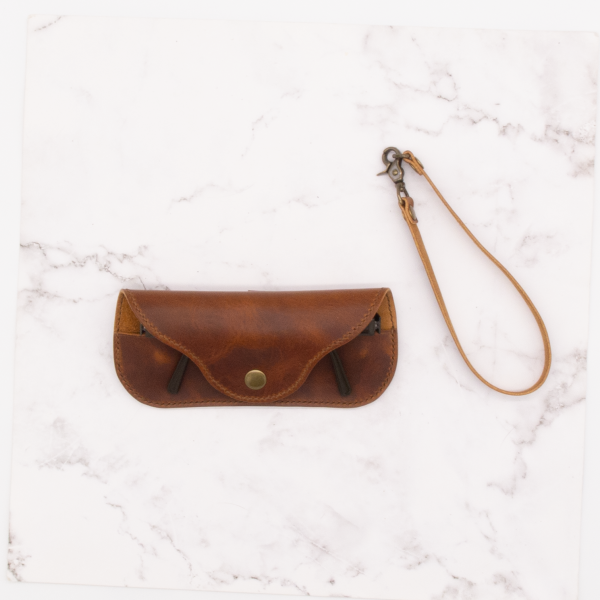 Leather Sunglass Case with Detachable Wristlet Strap (Cognac Brown) - Image 4