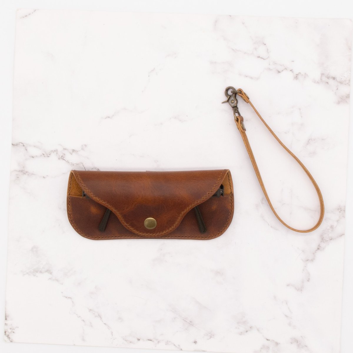 Leather Sunglass Case with Detachable Wristlet Strap (Cognac Brown) 4 Leather Sunglass Case with Detachable Wristlet Strap (Cognac Brown) - Image 4