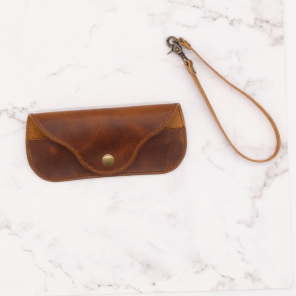 Leather Sunglass Case with Detachable Wristlet Strap (Cognac Brown) - Image 2