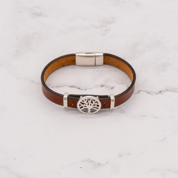 Leather Bracelet with Silver Charm & Magnetic Clasp - Tree of Life - Image 6