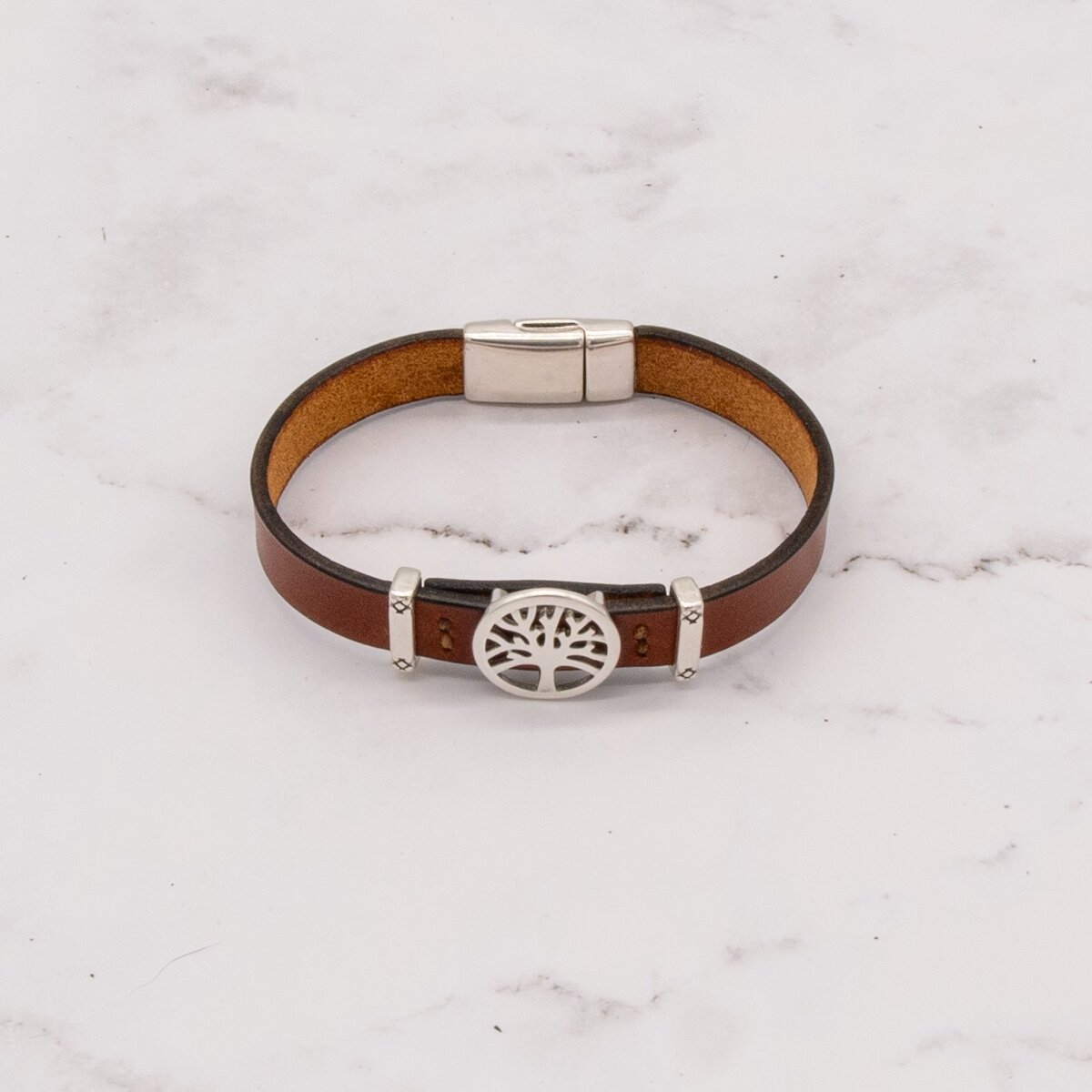 Leather Bracelet with Silver Charm & Magnetic Clasp - Tree of Life 6 Leather Bracelet with Silver Charm & Magnetic Clasp - Tree of Life - Image 6