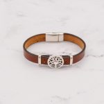 Leather Bracelet with Silver Charm & Magnetic Clasp - Tree of Life