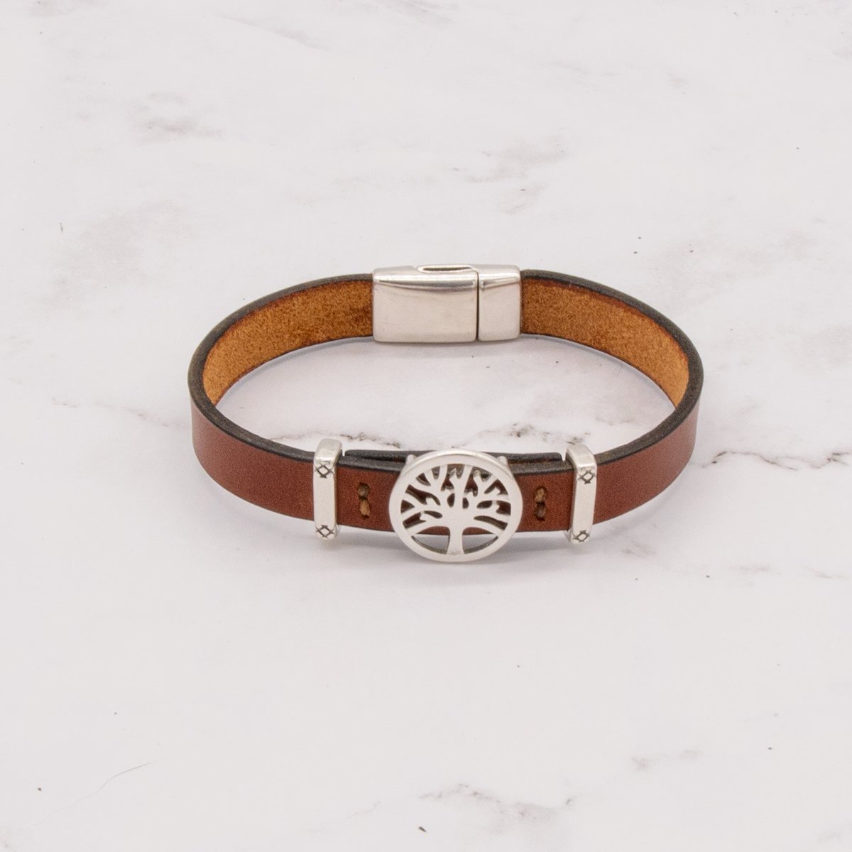 Leather Bracelet with Silver Charm & Magnetic Clasp - Tree of Life 1 tree of life bracelet
