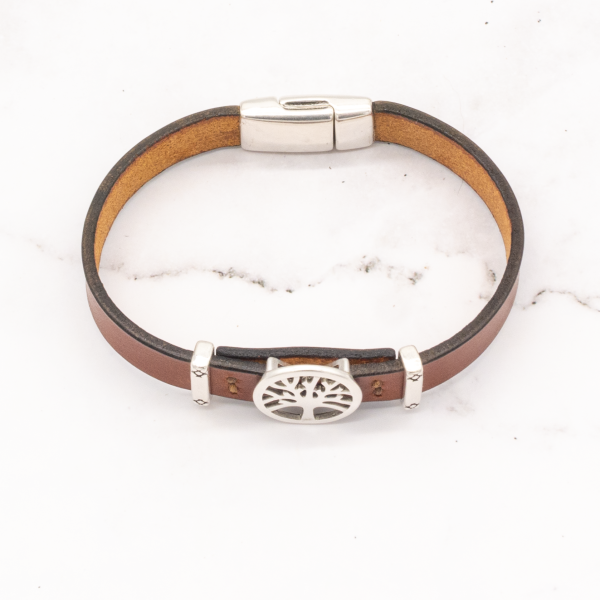 Leather Bracelet with Silver Charm & Magnetic Clasp - Tree of Life - Image 8