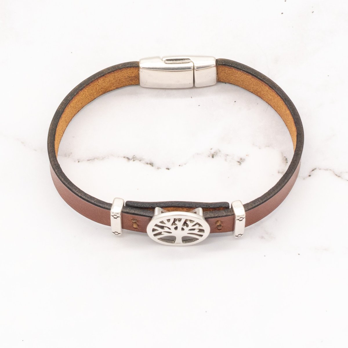 Leather Bracelet with Silver Charm & Magnetic Clasp - Tree of Life 8 Leather Bracelet with Silver Charm & Magnetic Clasp - Tree of Life - Image 8