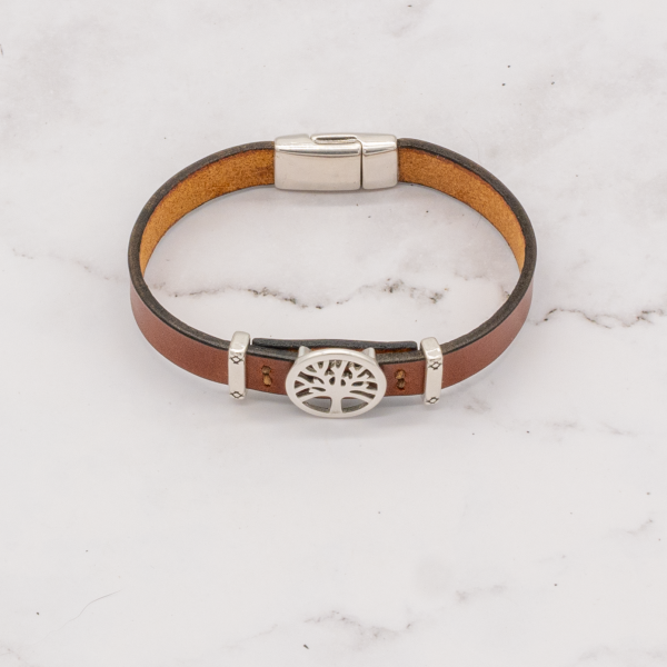 Leather Bracelet with Silver Charm & Magnetic Clasp - Tree of Life - Image 9
