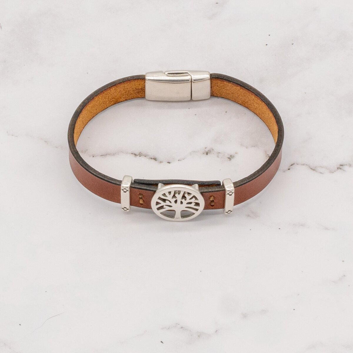 Leather Bracelet with Silver Charm & Magnetic Clasp - Tree of Life 9 Leather Bracelet with Silver Charm & Magnetic Clasp - Tree of Life - Image 9