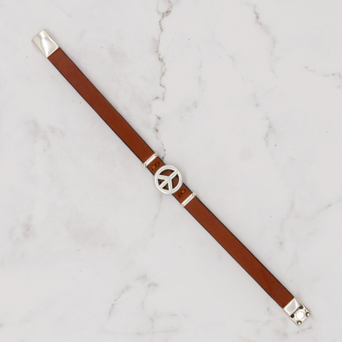 Leather Bracelet with Silver Charm & Magnetic Clasp - Peace Sign 2 Leather Bracelet with Silver Charm & Magnetic Clasp - Peace Sign - Image 2