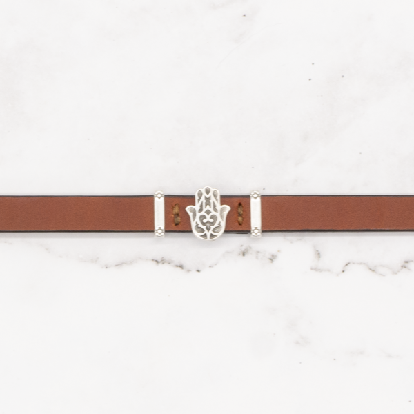 Leather Bracelet with Silver Charm & Magnetic Clasp - Hamsa - Image 2