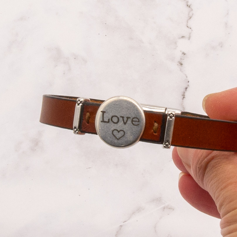 Leather Bracelet with Silver Charm & Magnetic Clasp - Love 4 Leather Bracelet with Silver Charm & Magnetic Clasp - Love - Image 4