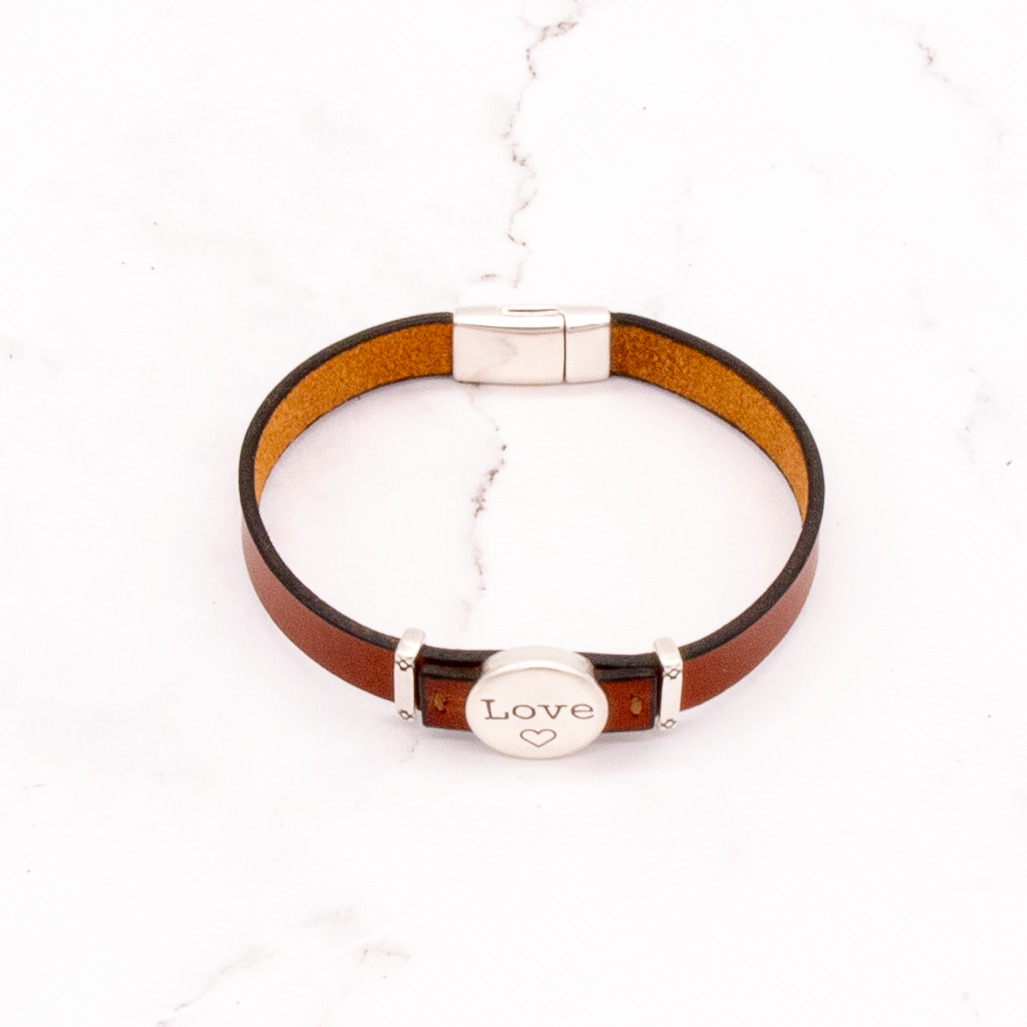 Leather Bracelet with Silver Charm & Magnetic Clasp - Love 3 Leather Bracelet with Silver Charm & Magnetic Clasp - Love - Image 3