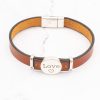Leather Bracelet with Silver Charm & Magnetic Clasp - Love