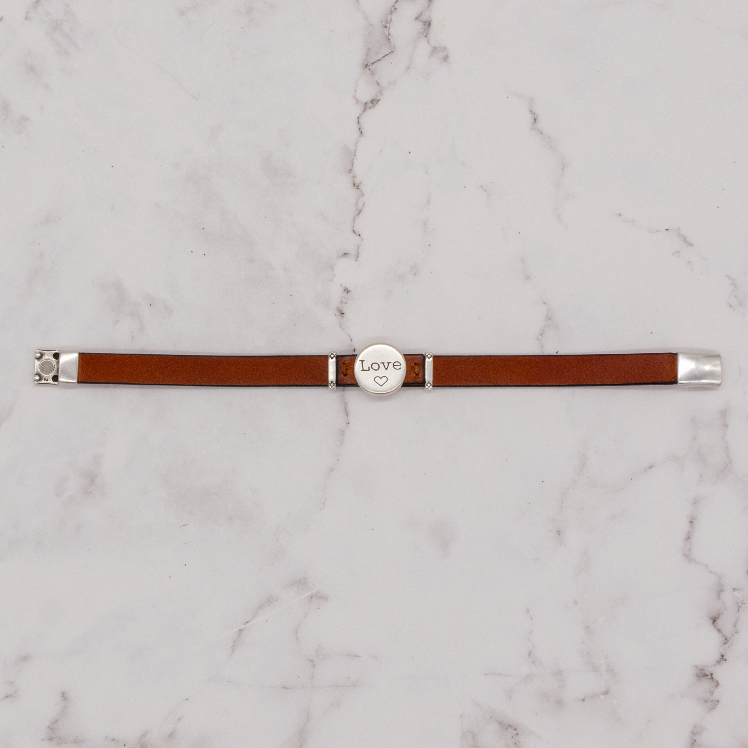 Leather Bracelet with Silver Charm & Magnetic Clasp - Love 6 Leather Bracelet with Silver Charm & Magnetic Clasp - Love - Image 6