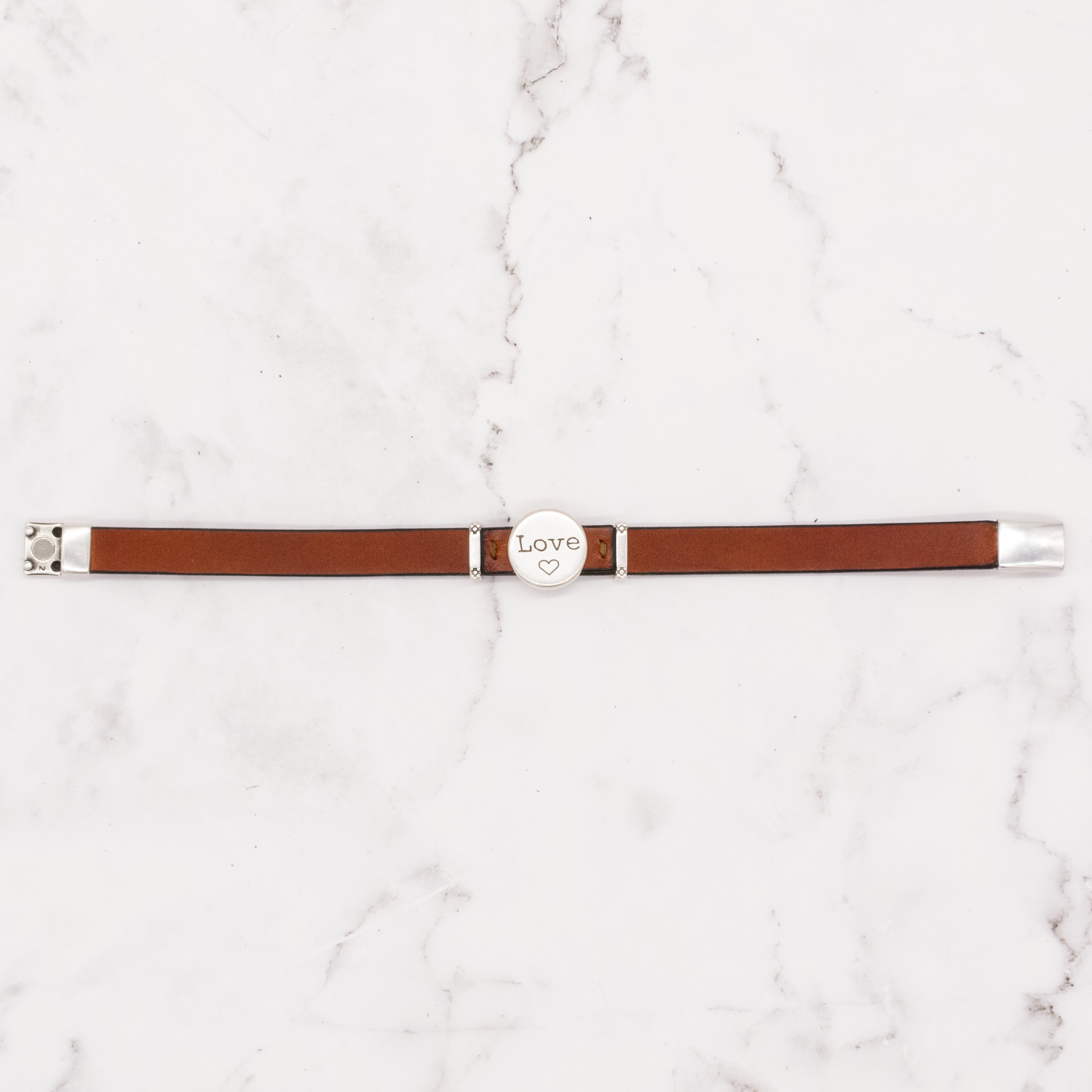 Leather Bracelet with Silver Charm & Magnetic Clasp - Love 2 Leather Bracelet with Silver Charm & Magnetic Clasp - Love - Image 2