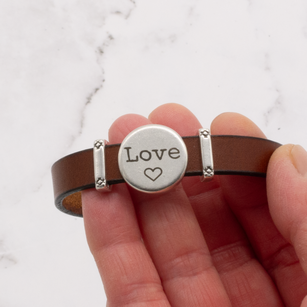 Leather Bracelet with Silver Charm & Magnetic Clasp - Love - Image 4