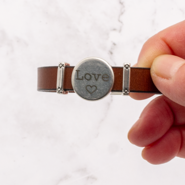 Leather Bracelet with Silver Charm & Magnetic Clasp - Love - Image 5