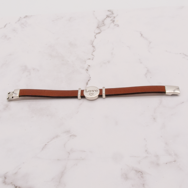 Leather Bracelet with Silver Charm & Magnetic Clasp - Love - Image 7