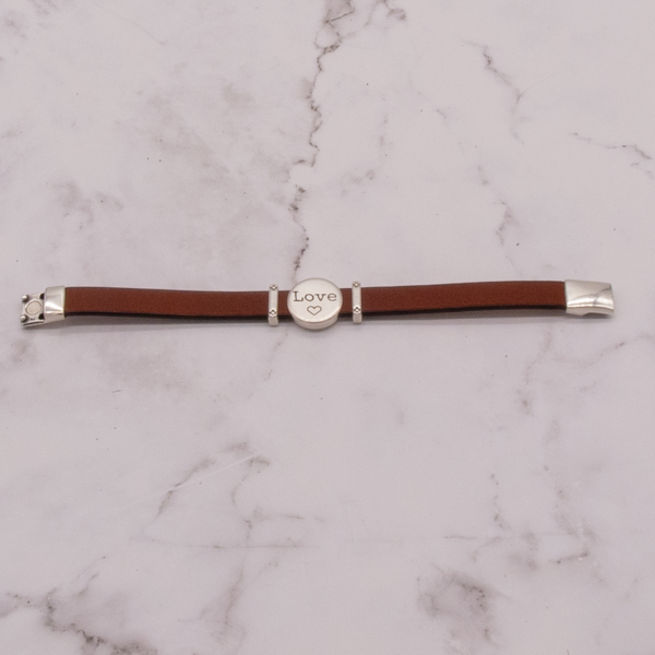 Leather Bracelet with Silver Charm & Magnetic Clasp - Love - Image 2